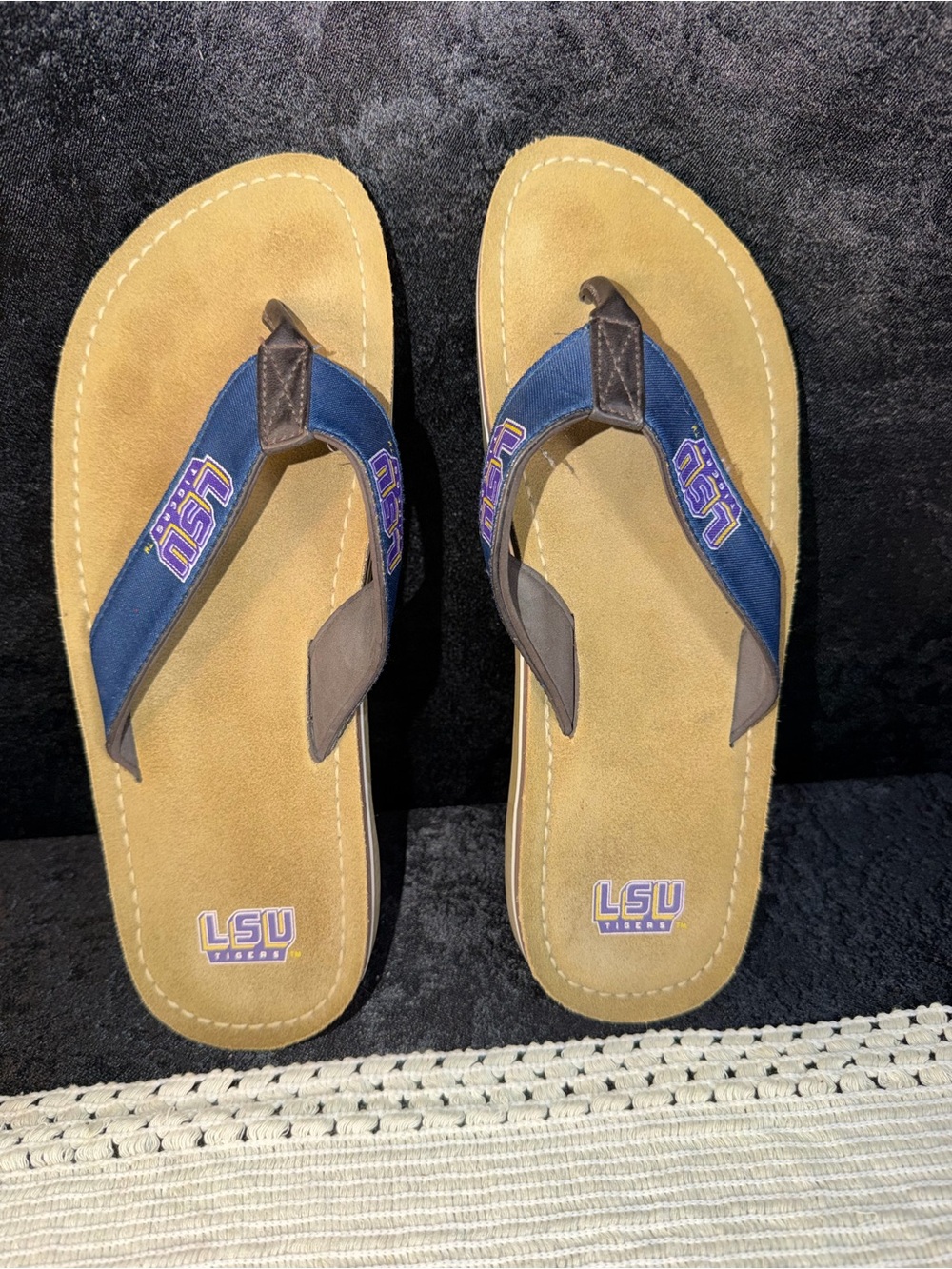 LSU Men's Tan & Navy Flip-Flop Sandals